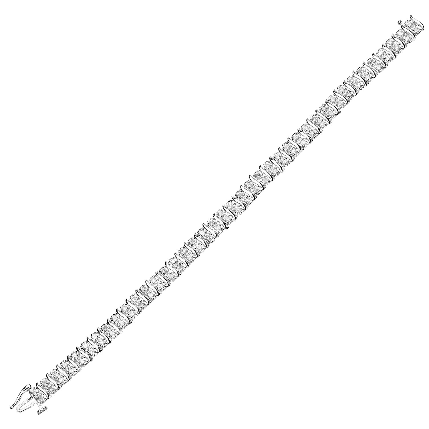 9ct White Gold  2ct Diamond 2 Row Wavy Illusion Tennis Bracelet - PBCAXL01564W