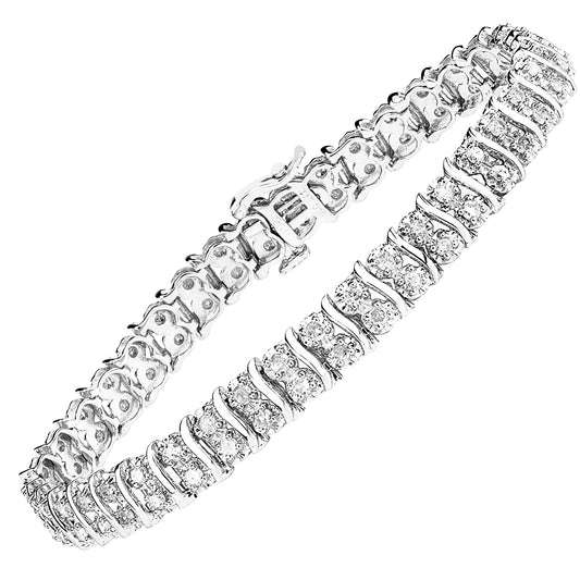 9ct White Gold  2ct Diamond 2 Row Wavy Illusion Tennis Bracelet - PBCAXL01564W