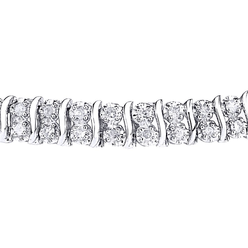 9ct White Gold  2ct Diamond 2 Row Wavy Illusion Tennis Bracelet - PBCAXL01564W