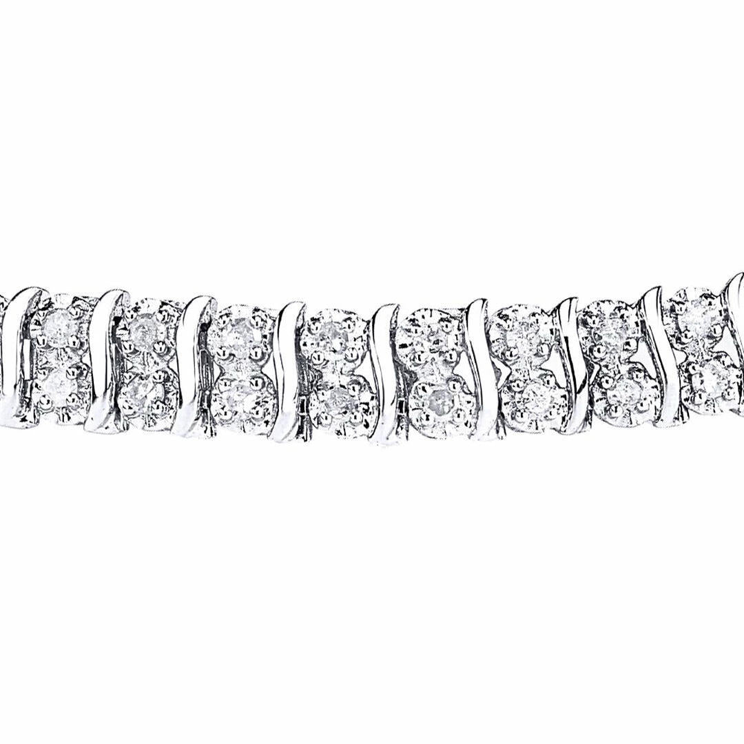 9ct White Gold  2ct Diamond 2 Row Wavy Illusion Tennis Bracelet - PBCAXL01564W