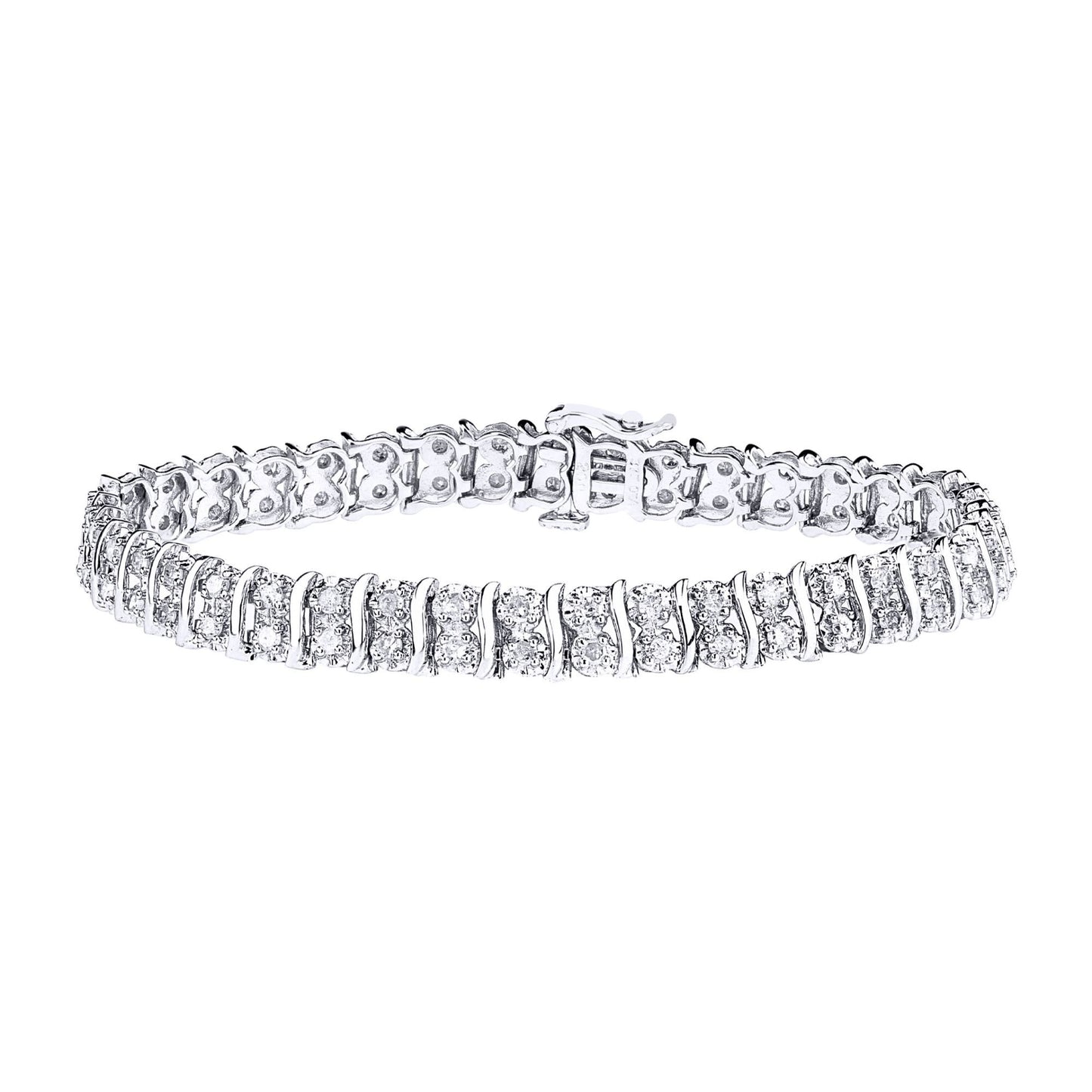 9ct White Gold  2ct Diamond 2 Row Wavy Illusion Tennis Bracelet - PBCAXL01564W