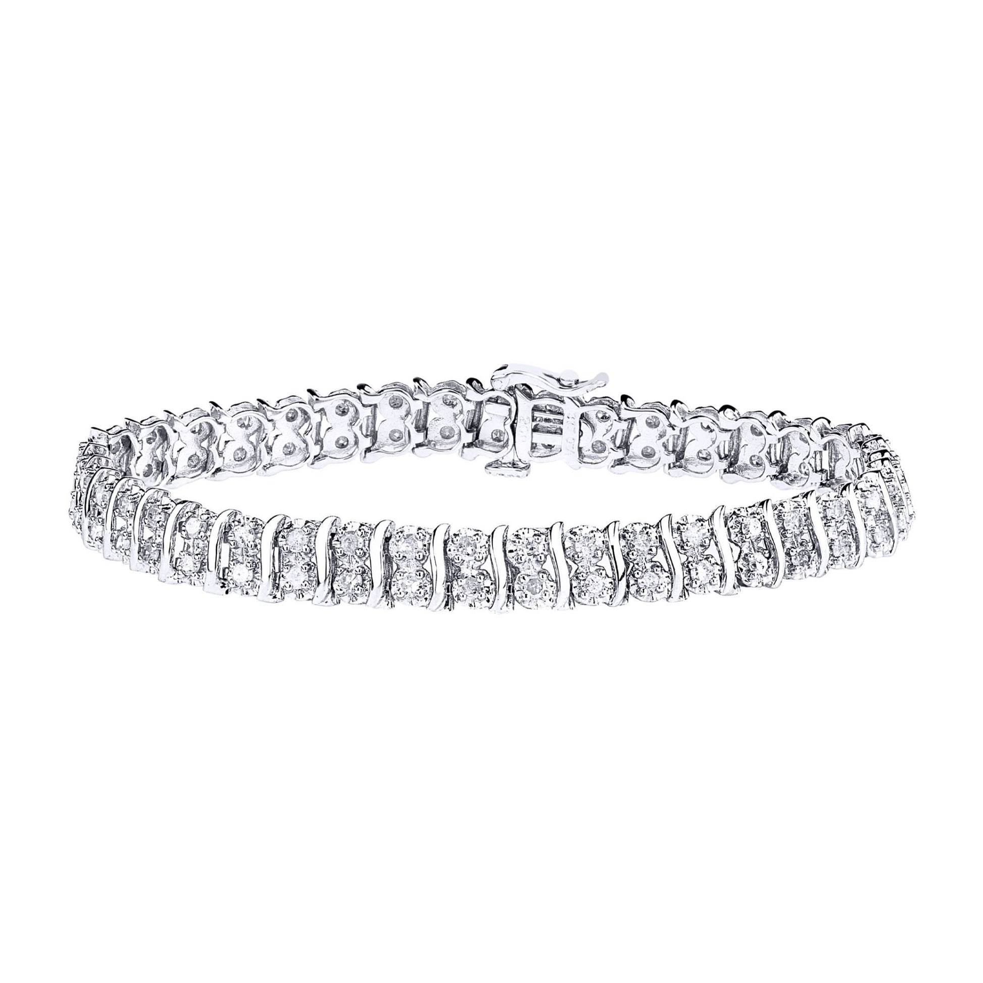 9ct White Gold  2ct Diamond 2 Row Wavy Illusion Tennis Bracelet - PBCAXL01564W