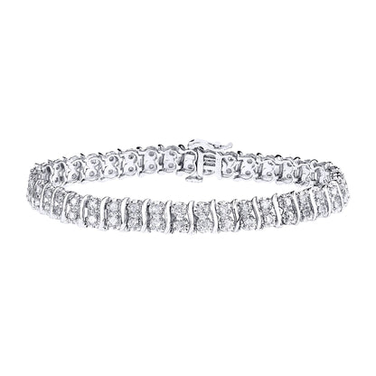 9ct White Gold  2ct Diamond 2 Row Wavy Illusion Tennis Bracelet - PBCAXL01564W