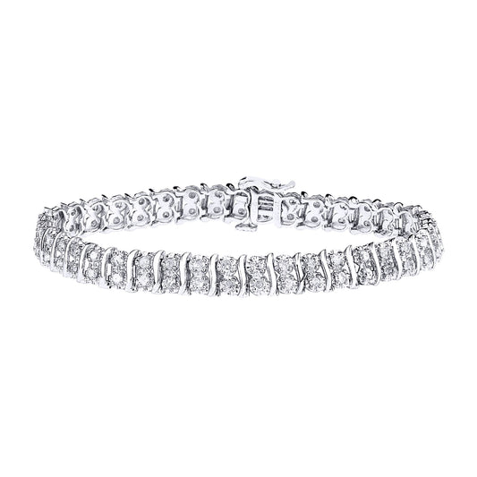 9ct White Gold  2ct Diamond 2 Row Wavy Illusion Tennis Bracelet - PBCAXL01564W