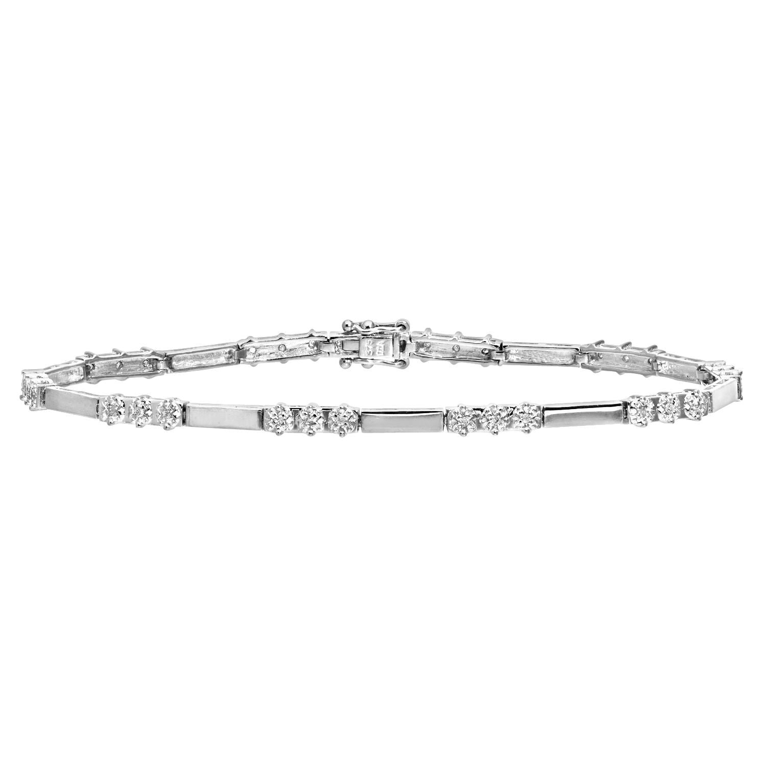 9ct White Gold  Round 10pts Diamond Trilogy Tennis Bracelet - PBCAXL01620W