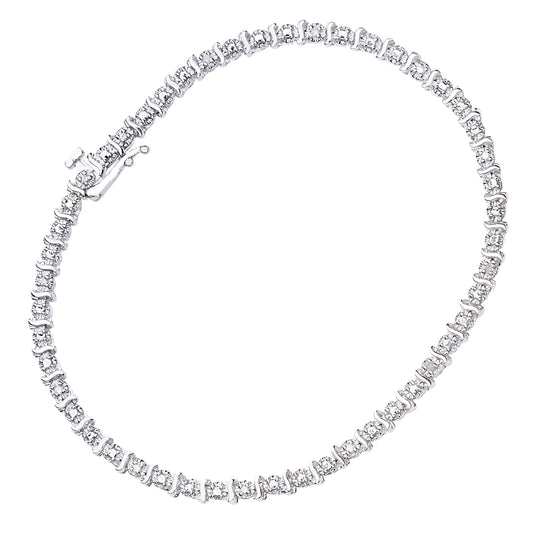 9ct White Gold  Diamond 1 Row Wavy Bar Illusion Tennis Bracelet - PBCAXL01670W