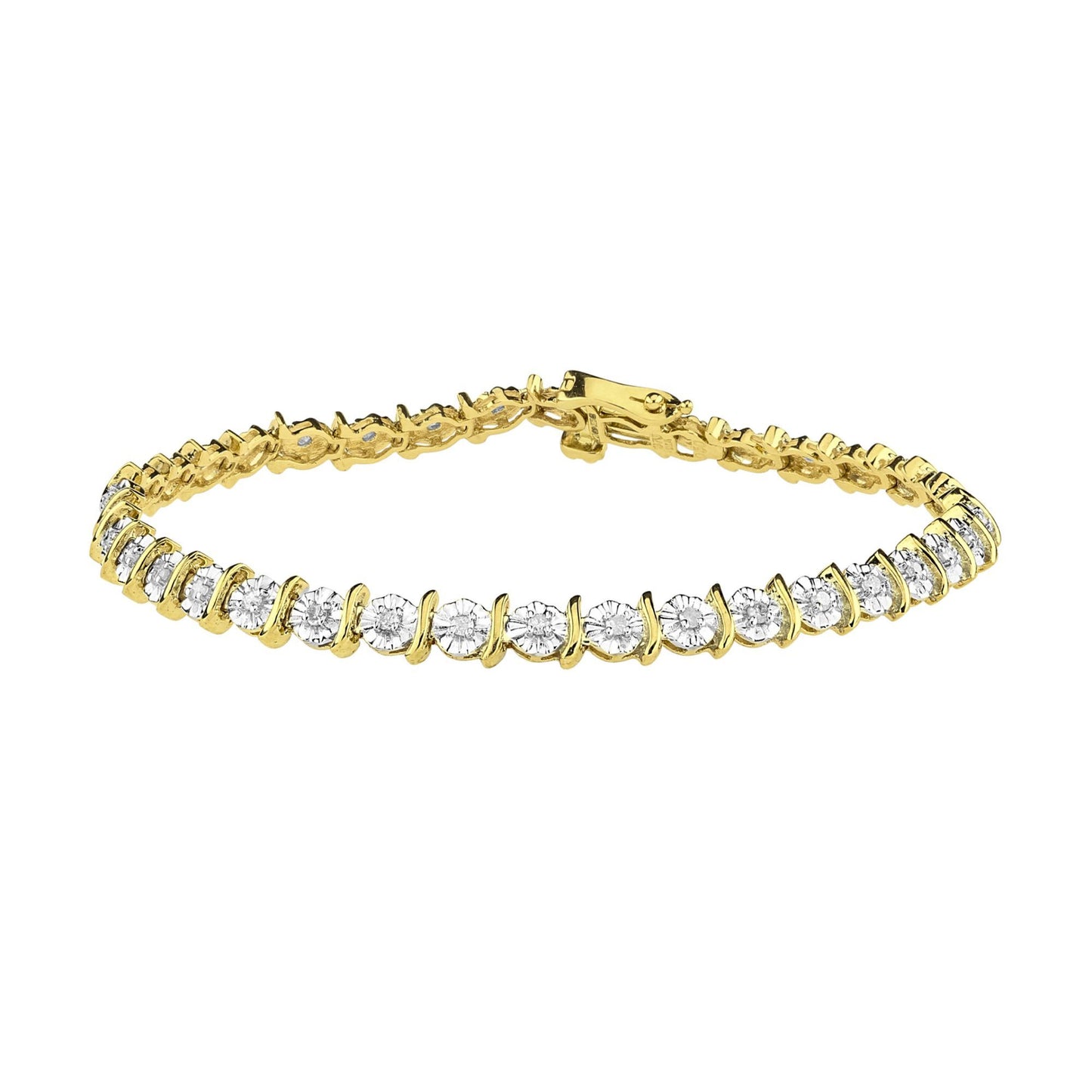 9ct Gold  1/2ct Diamond 1 Row Wavy Bar Illusion Tennis Bracelet - PBCAXL01704Y