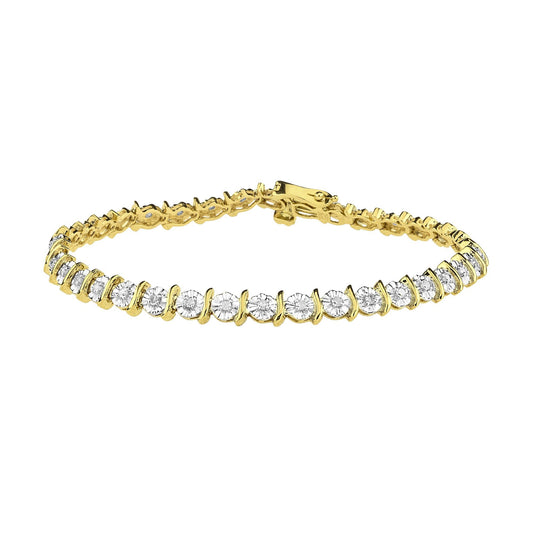 9ct Gold  1/2ct Diamond 1 Row Wavy Bar Illusion Tennis Bracelet - PBCAXL01704Y