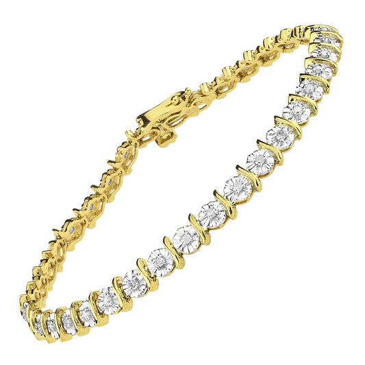 9ct Gold  1/2ct Diamond 1 Row Wavy Bar Illusion Tennis Bracelet - PBCAXL01704Y