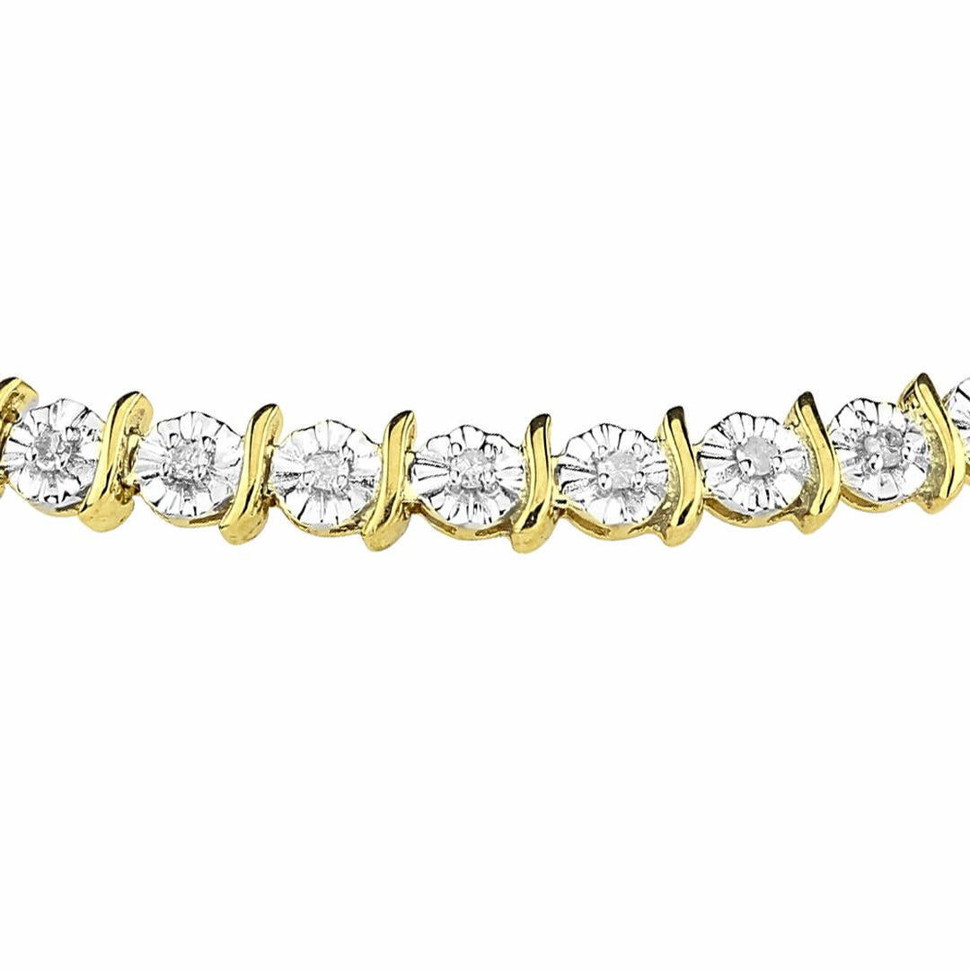 9ct Gold  1/2ct Diamond 1 Row Wavy Bar Illusion Tennis Bracelet - PBCAXL01704Y