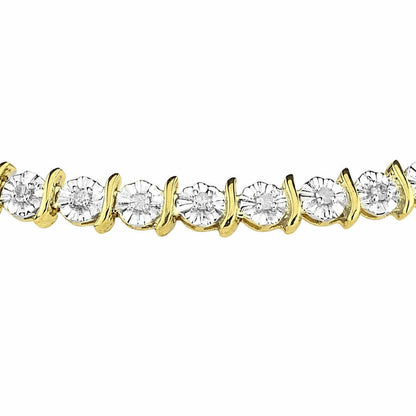9ct Gold  1/2ct Diamond 1 Row Wavy Bar Illusion Tennis Bracelet - PBCAXL01704Y