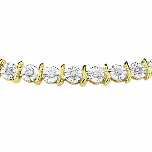 9ct Gold  1/2ct Diamond 1 Row Wavy Bar Illusion Tennis Bracelet - PBCAXL01704Y