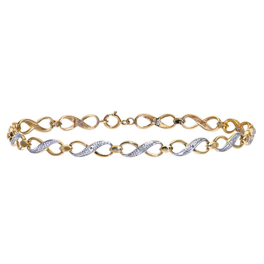 9ct Gold Round 4pts Diamond Kiss Charm Bracelet - PBCAXL01711Y