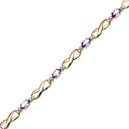 9ct Gold  5pts Diamond Oval 1.48ct Amethyst Kiss Charm Bracelet - PBCAXL01733YAM