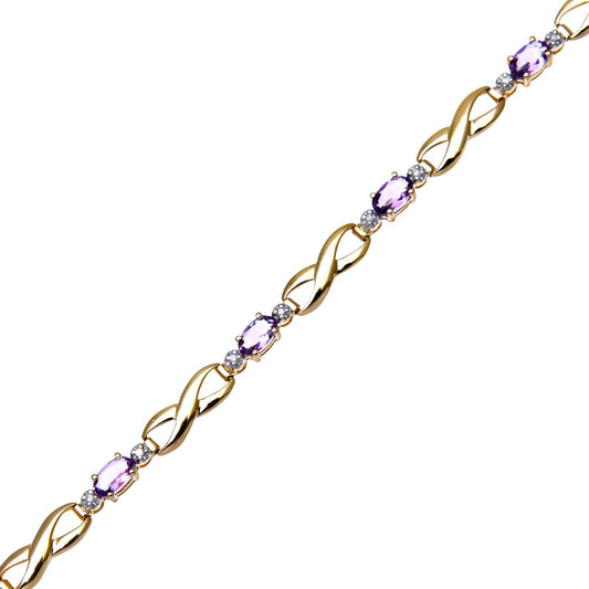 9ct Gold  5pts Diamond Oval 1.48ct Amethyst Kiss Charm Bracelet - PBCAXL01733YAM