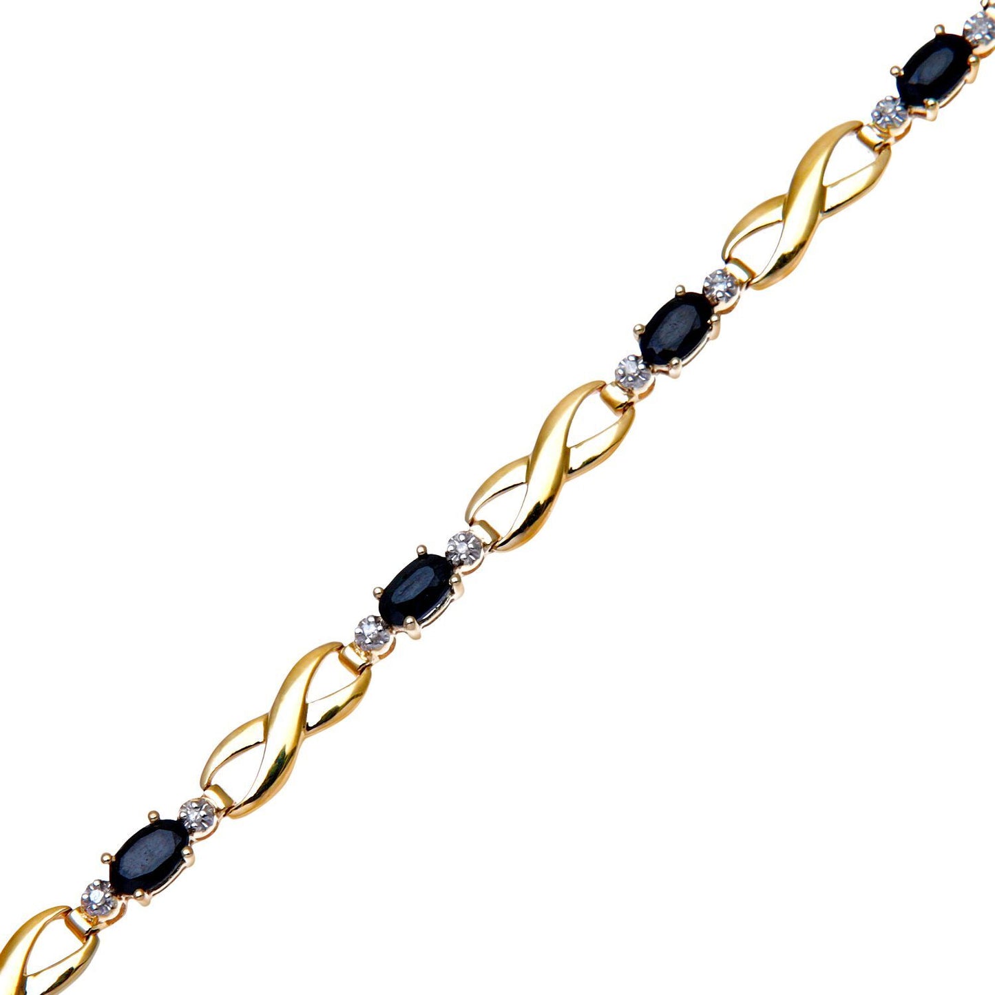 9ct Gold  5pts Diamond Oval 2.29ct Sapphire Kiss Charm Bracelet - PBCAXL01733YSA