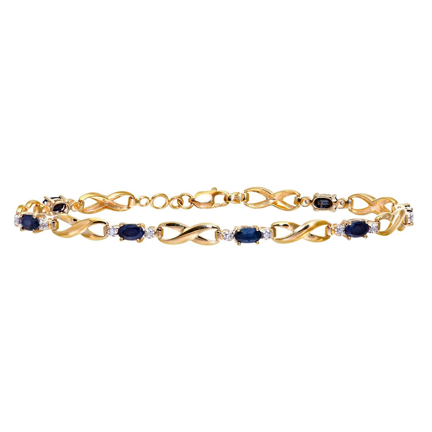 9ct Gold  5pts Diamond Oval 2.29ct Sapphire Kiss Charm Bracelet - PBCAXL01733YSA