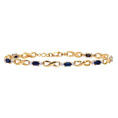 9ct Gold  5pts Diamond Oval 2.29ct Sapphire Kiss Charm Bracelet - PBCAXL01733YSA