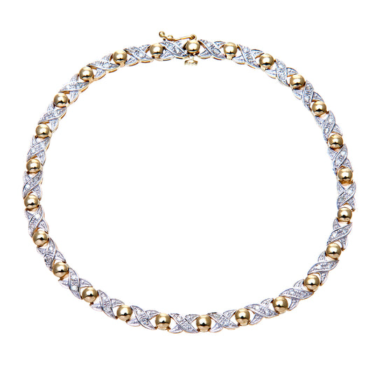 9ct Gold  Round 1/4ct Diamond Kiss Bead Bracelet - PBCAXL01794Y