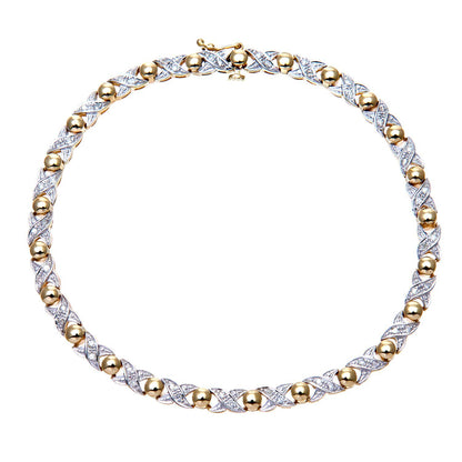 9ct Gold  Round 1/4ct Diamond Kiss Bead Bracelet - PBCAXL01794Y