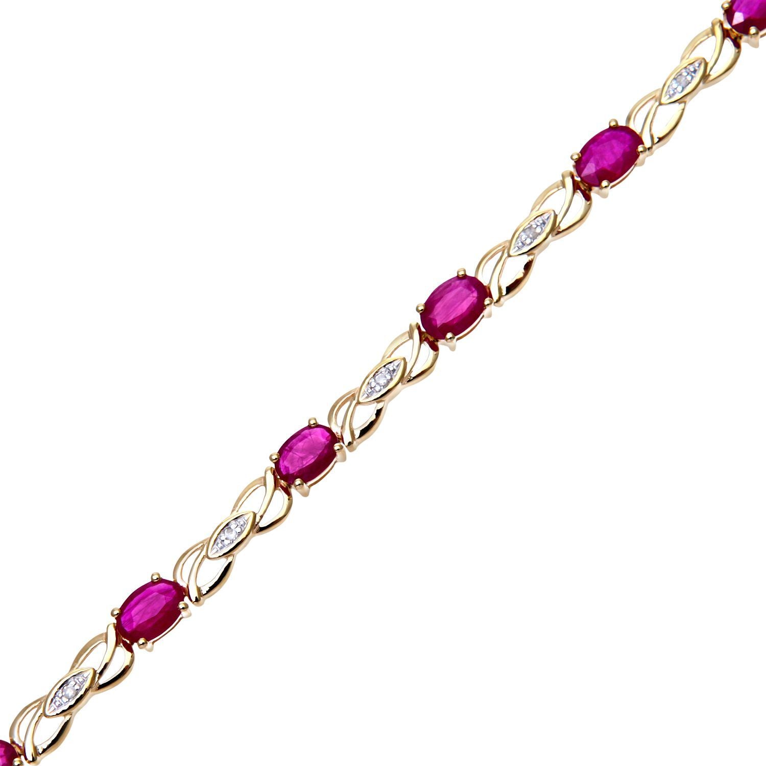 9ct Gold  Round 5pts Diamond Oval 4.6ct Ruby Kiss Charm Bracelet - PBCAXL01810YRU