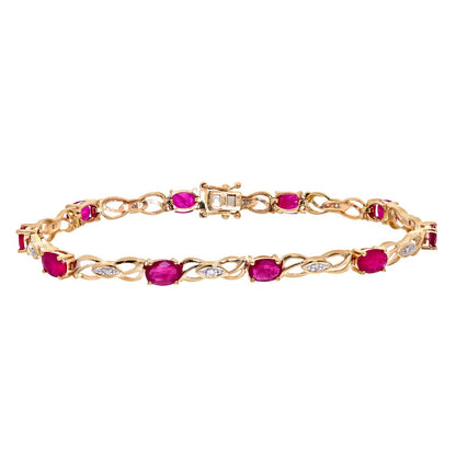 9ct Gold  Round 5pts Diamond Oval 4.6ct Ruby Kiss Charm Bracelet - PBCAXL01810YRU