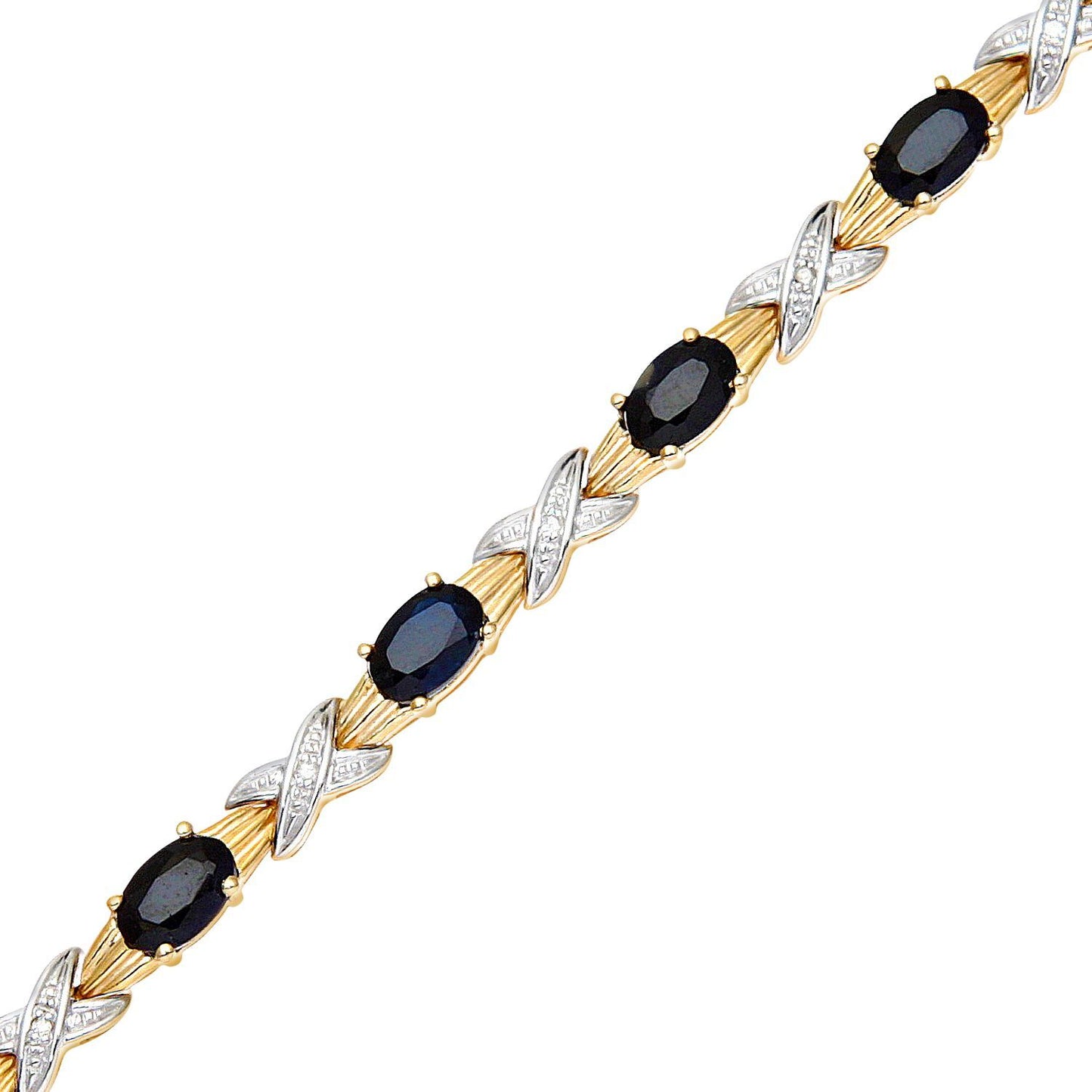 9ct Gold  5pts Diamond Oval 7.6ct Sapphire Kiss Charm Bracelet - PBCAXL01856YSA