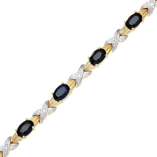 9ct Gold  5pts Diamond Oval 7.6ct Sapphire Kiss Charm Bracelet - PBCAXL01856YSA
