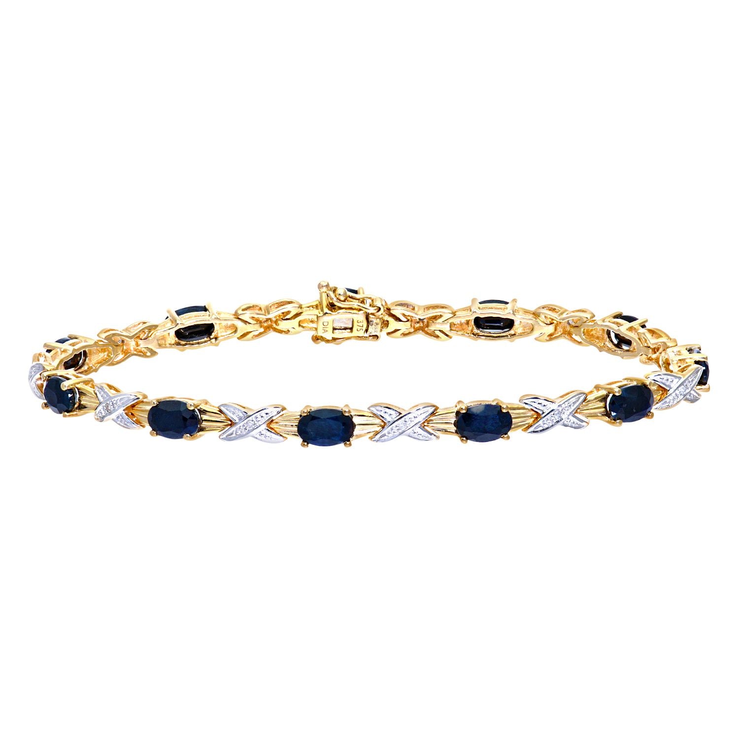 9ct Gold  5pts Diamond Oval 7.6ct Sapphire Kiss Charm Bracelet - PBCAXL01856YSA
