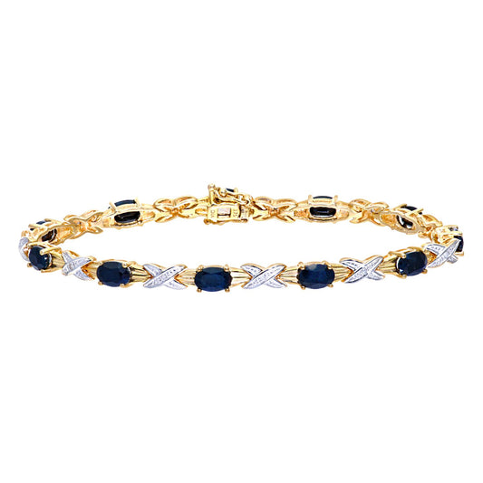 9ct Gold  5pts Diamond Oval 7.6ct Sapphire Kiss Charm Bracelet - PBCAXL01856YSA