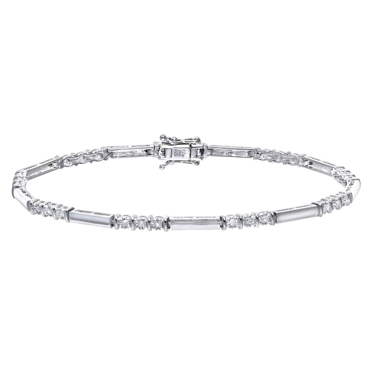 9ct White Gold  Round 1/4ct Diamond Trilogy Tennis Bracelet - PBCAXL01957W