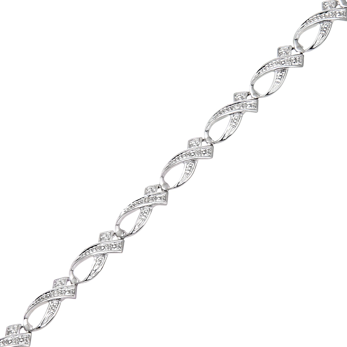 9ct White Gold  3pts Diamond Crossover Ribbon Kiss Link Bracelet - PBCAXL02033W