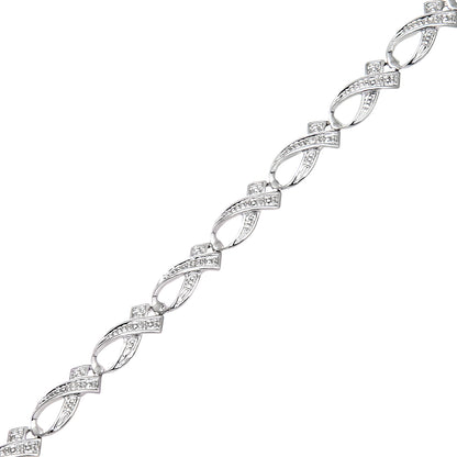 9ct White Gold  3pts Diamond Crossover Ribbon Kiss Link Bracelet - PBCAXL02033W