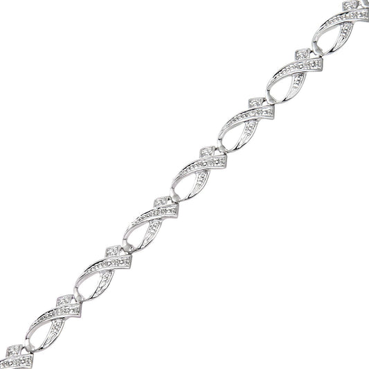 9ct White Gold  3pts Diamond Crossover Ribbon Kiss Link Bracelet - PBCAXL02033W