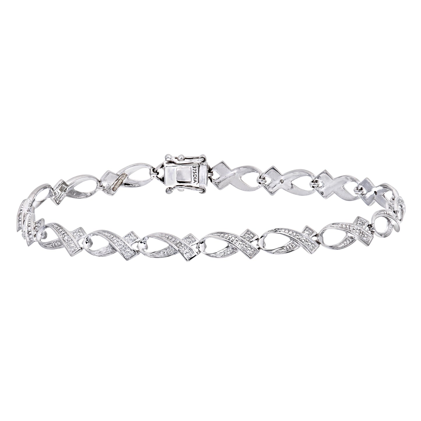 9ct White Gold  3pts Diamond Crossover Ribbon Kiss Link Bracelet - PBCAXL02033W