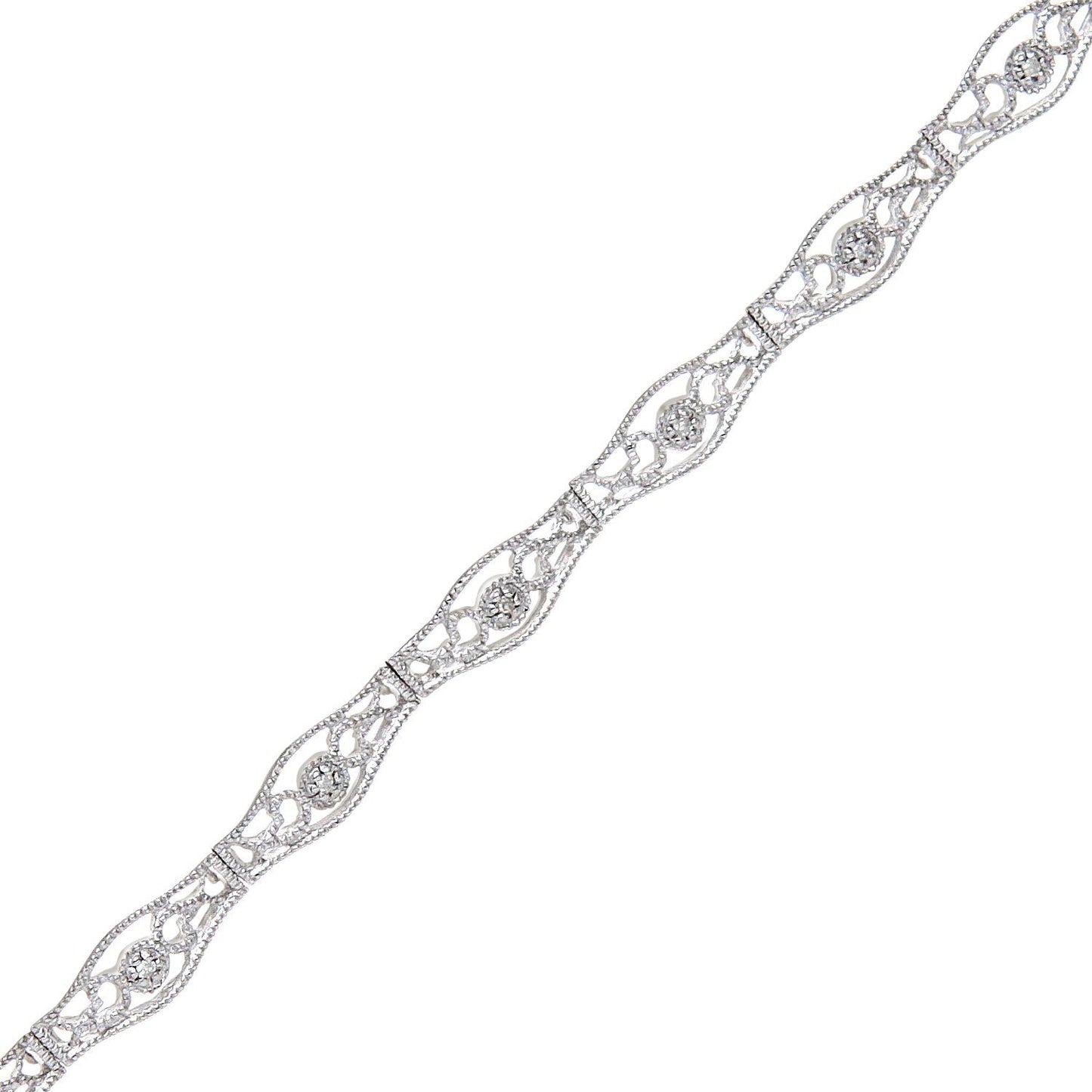 9ct White Gold  Round 6pts Diamond Filigree Cluster Bracelet - PBCAXL02047W