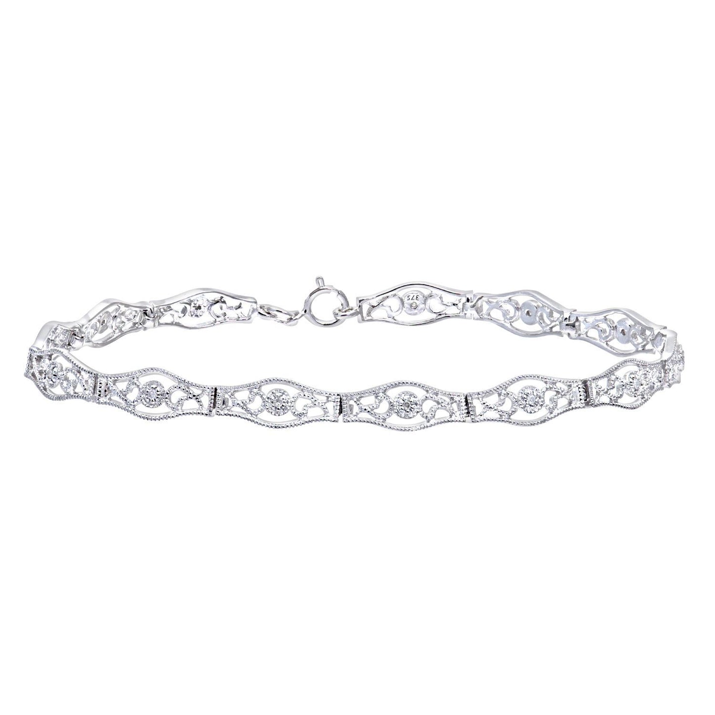 9ct White Gold  Round 6pts Diamond Filigree Cluster Bracelet - PBCAXL02047W