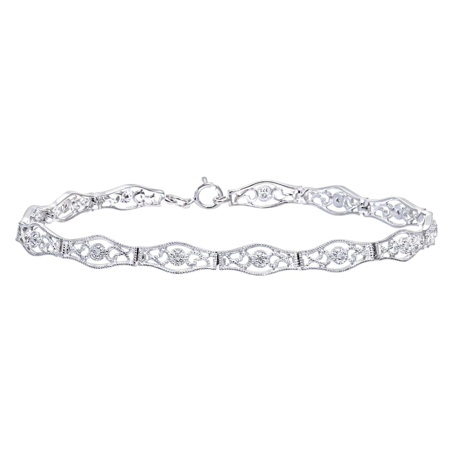 9ct White Gold  Round 6pts Diamond Filigree Cluster Bracelet - PBCAXL02047W