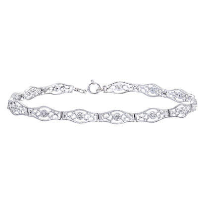9ct White Gold  Round 6pts Diamond Filigree Cluster Bracelet - PBCAXL02047W