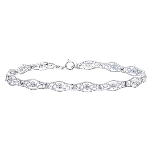 9ct White Gold  Round 6pts Diamond Filigree Cluster Bracelet - PBCAXL02047W