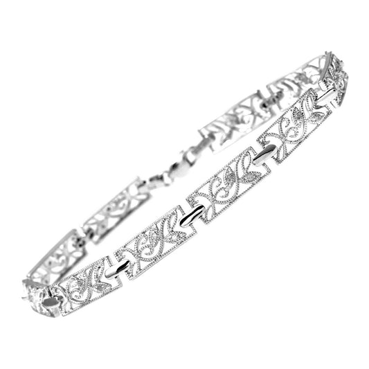 9ct White Gold  Round 10pts Diamond Filigree Paper Link Bracelet - PBCAXL02111W