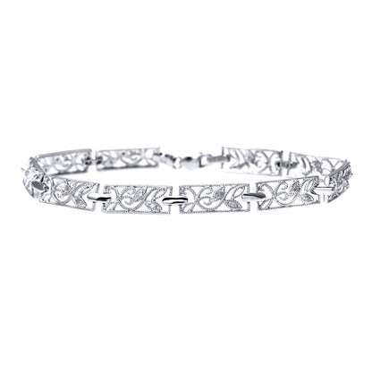 9ct White Gold  Round 10pts Diamond Filigree Paper Link Bracelet - PBCAXL02111W