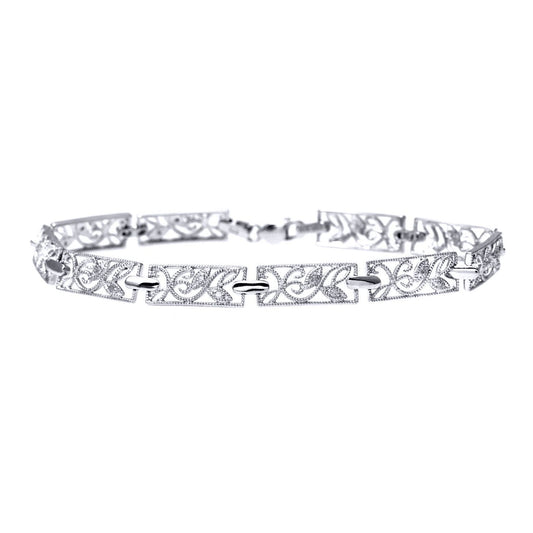 9ct White Gold  Round 10pts Diamond Filigree Paper Link Bracelet - PBCAXL02111W