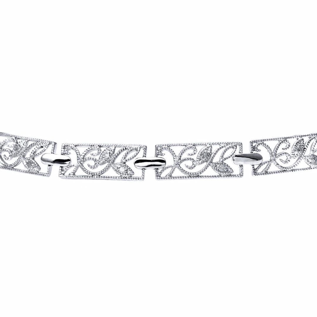 9ct White Gold  Round 10pts Diamond Filigree Paper Link Bracelet - PBCAXL02111W