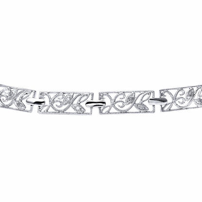 9ct White Gold  Round 10pts Diamond Filigree Paper Link Bracelet - PBCAXL02111W