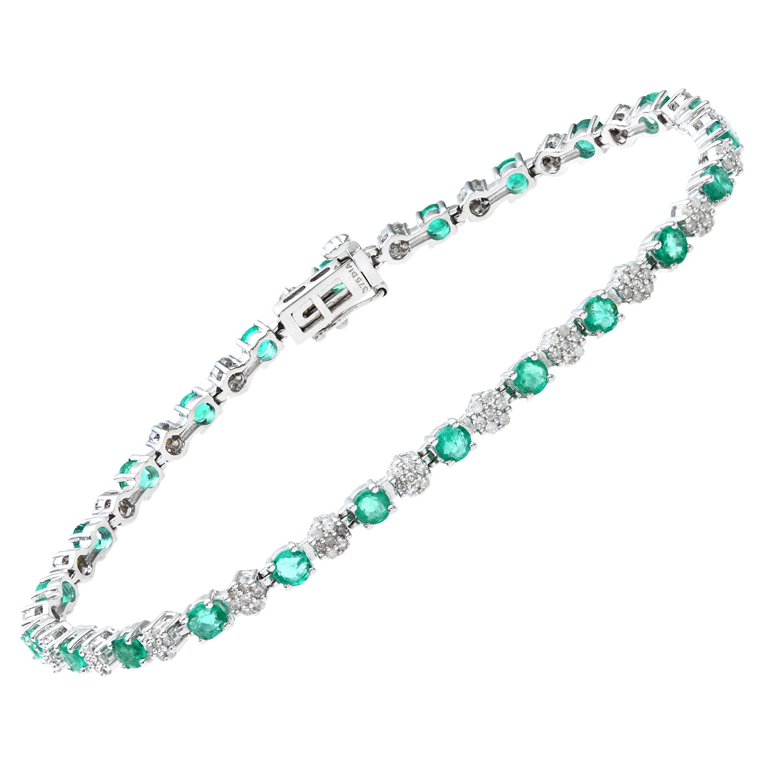 9ct White Gold  Diamond 2.7ct Emerald Cluster Tennis Bracelet - PBCAXL02516WEM
