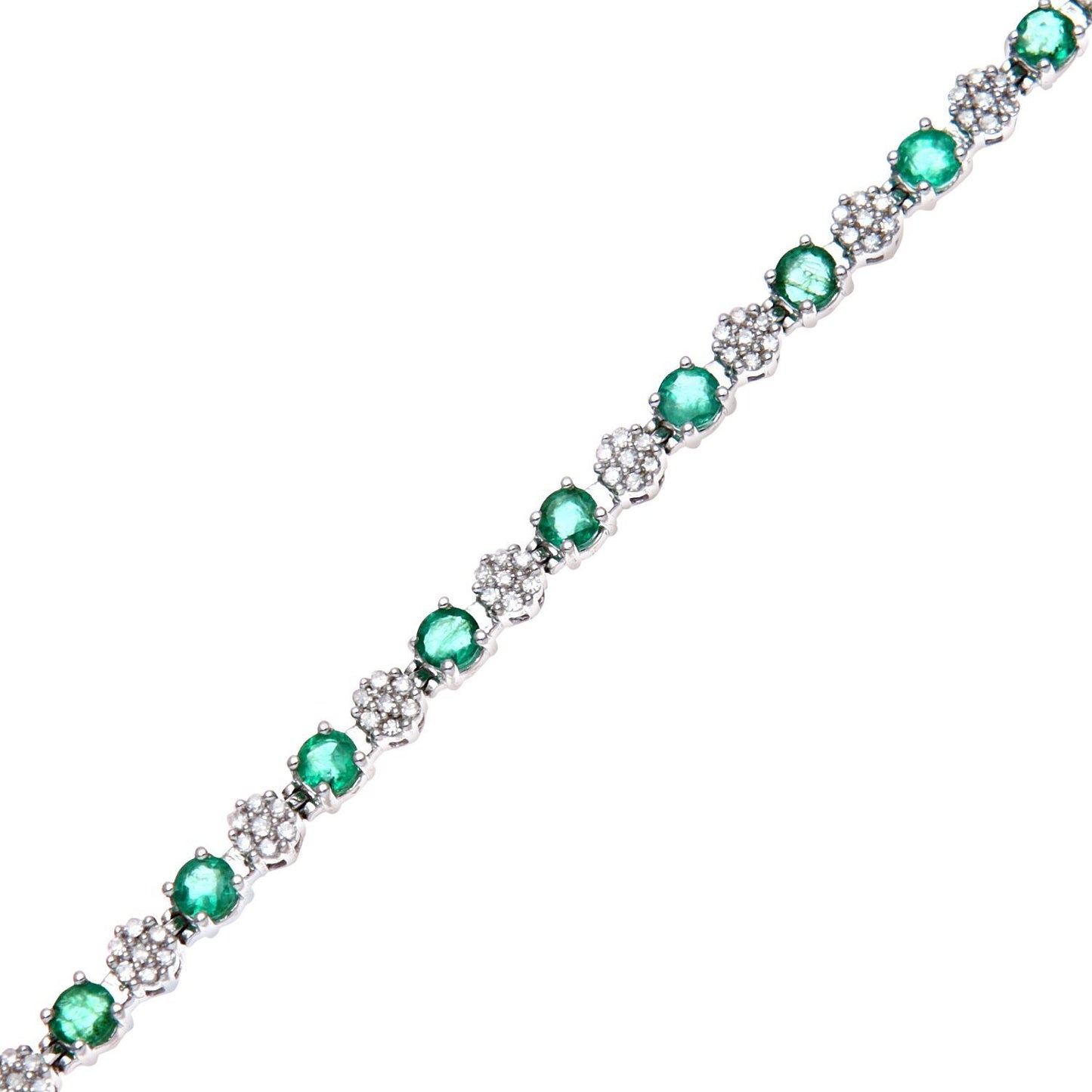 9ct White Gold  Diamond 2.7ct Emerald Cluster Tennis Bracelet - PBCAXL02516WEM