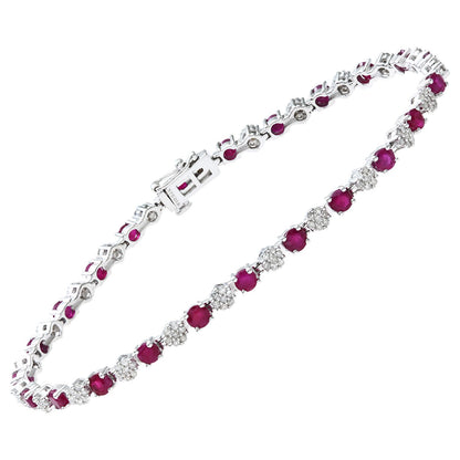 9ct White Gold  0.63ct Diamond 3.52ct Ruby Cluster Tennis Bracelet - PBCAXL02516WRU