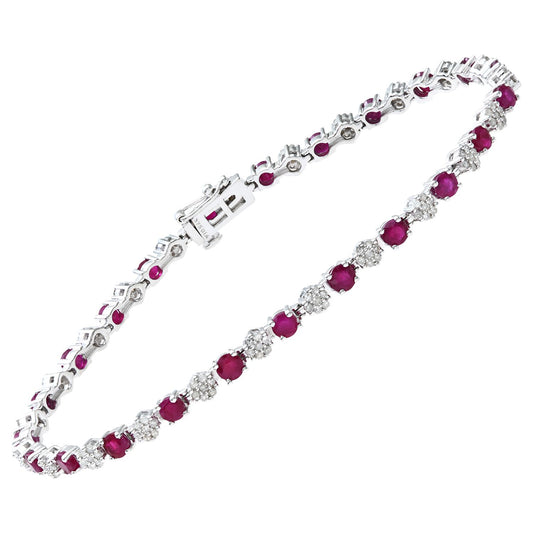 9ct White Gold  0.63ct Diamond 3.52ct Ruby Cluster Tennis Bracelet - PBCAXL02516WRU