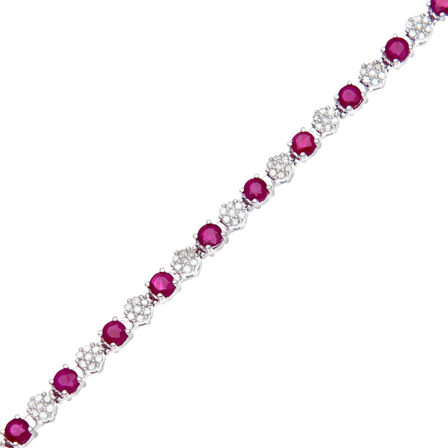 9ct White Gold  0.63ct Diamond 3.52ct Ruby Cluster Tennis Bracelet - PBCAXL02516WRU